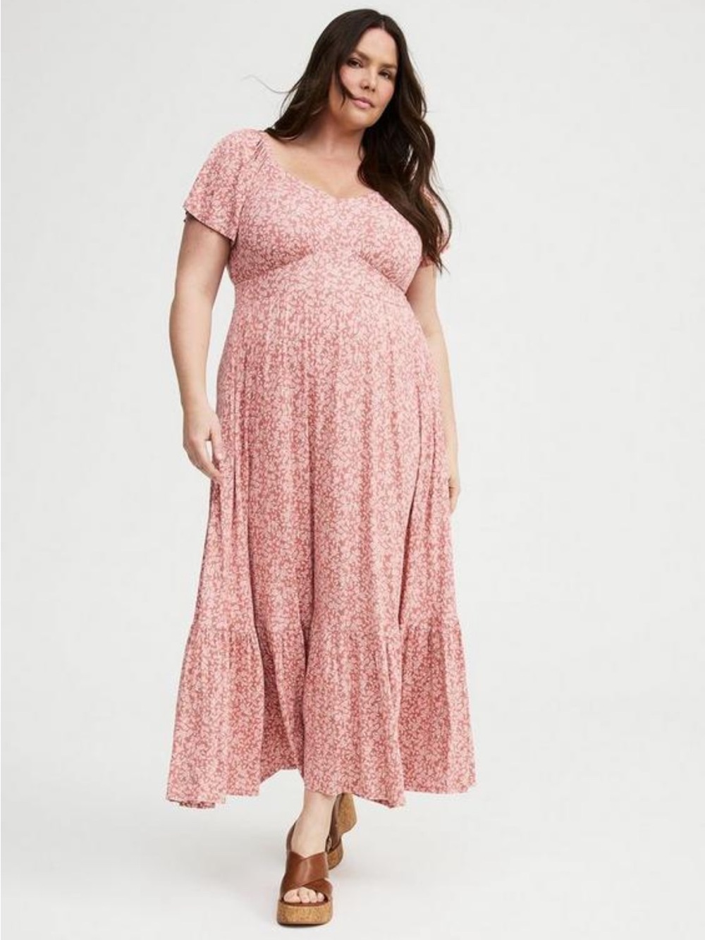 Torrid Flutter Sleeve Tier Maxi Floral Coral Pink Dress Large 00